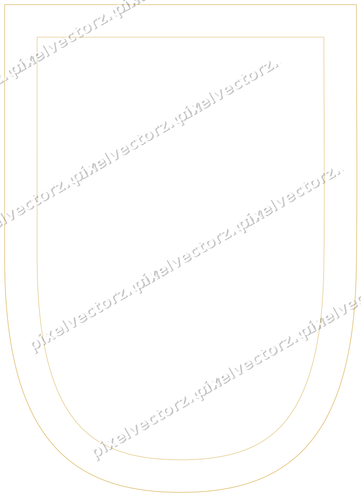Decorative line art frame in orange and amber with shield