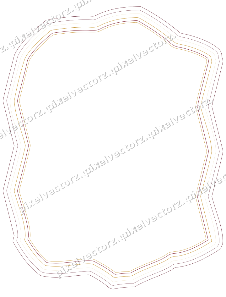 Decorative line art frame in dark pink and amber with label plaque