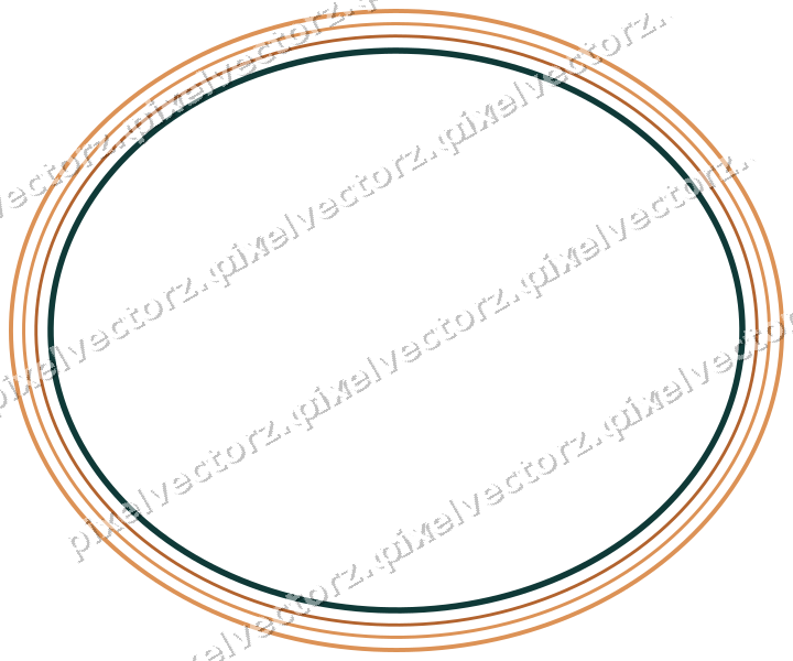 Decorative line art frame in orange and teal with oval
