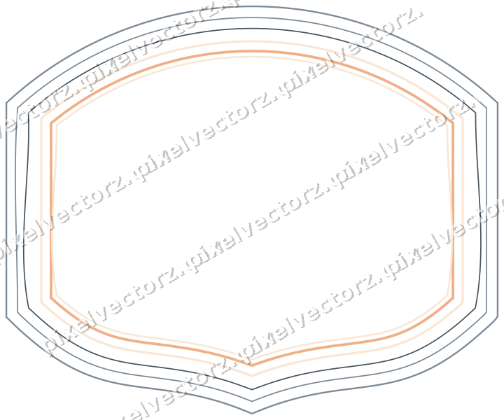 Decorative line art frame in blue and orange with label plaque