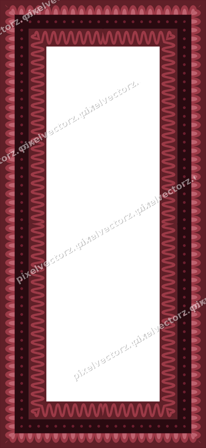 Decorative picture frame border in dark pink and red with scale band