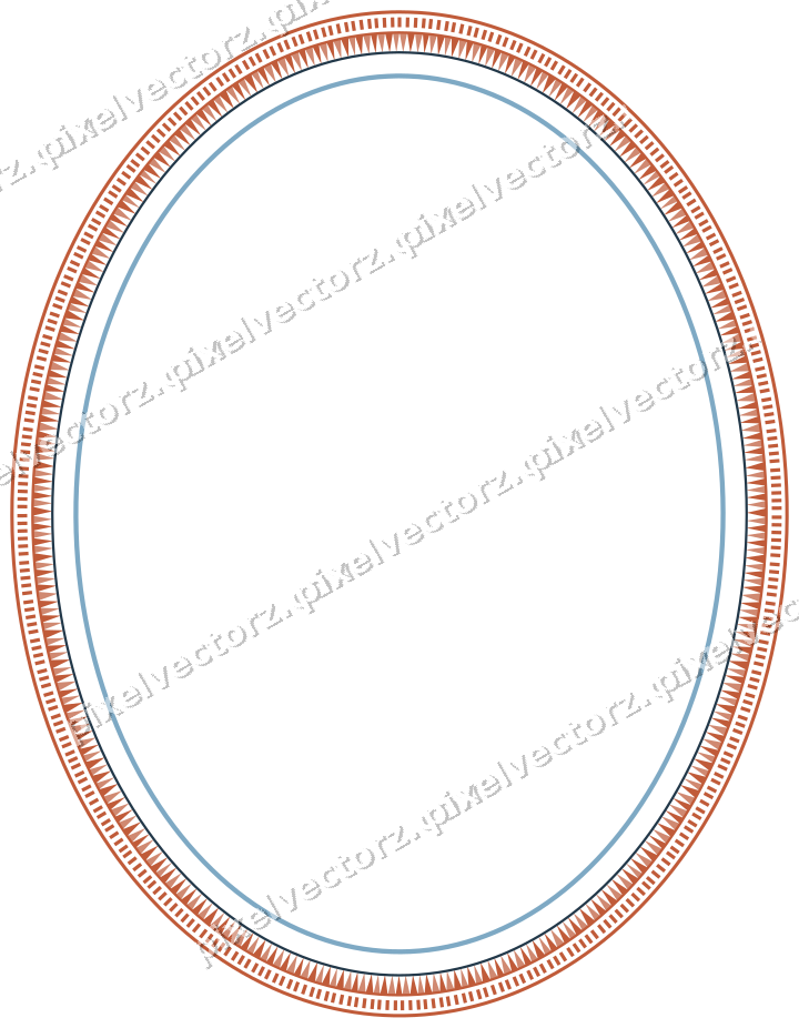 Decorative line art frame in orange and cyan with oval and dashed line