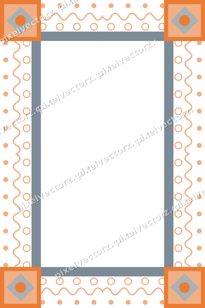 Decorative picture frame border in blue and orange with ring chain