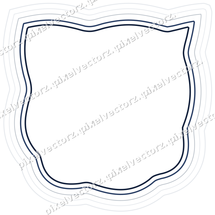 Decorative line art frame in dark blue and white with shield
