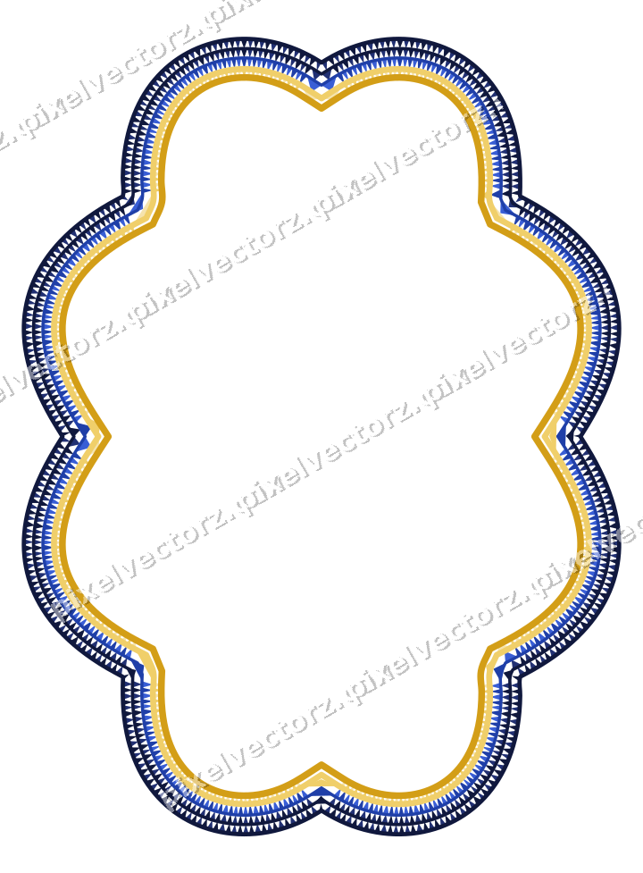 Decorative line art frame in amber and blue with oval