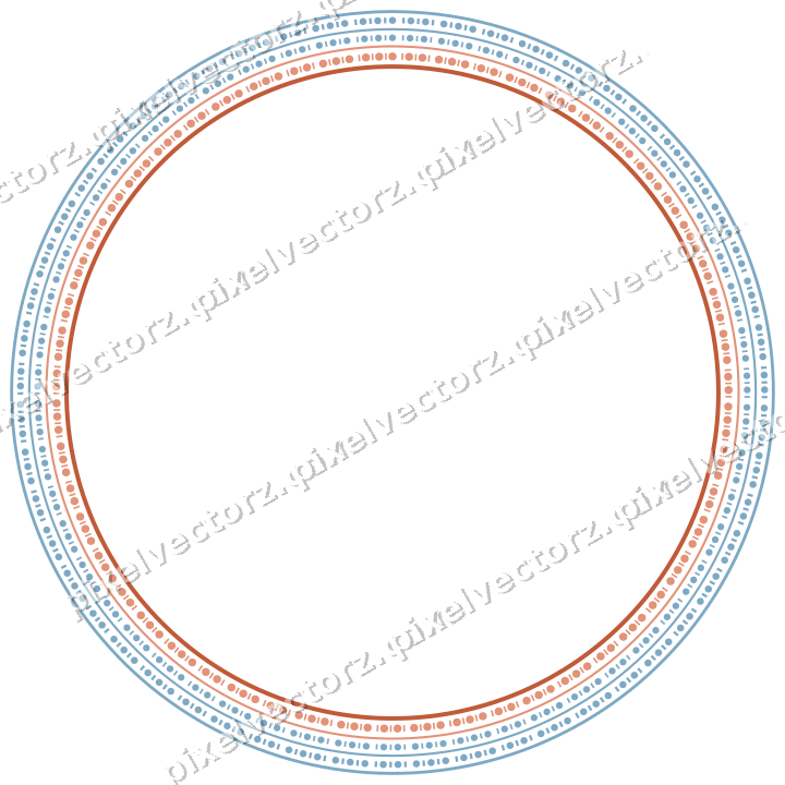 Decorative line art frame in orange and cyan with oval and beaded line