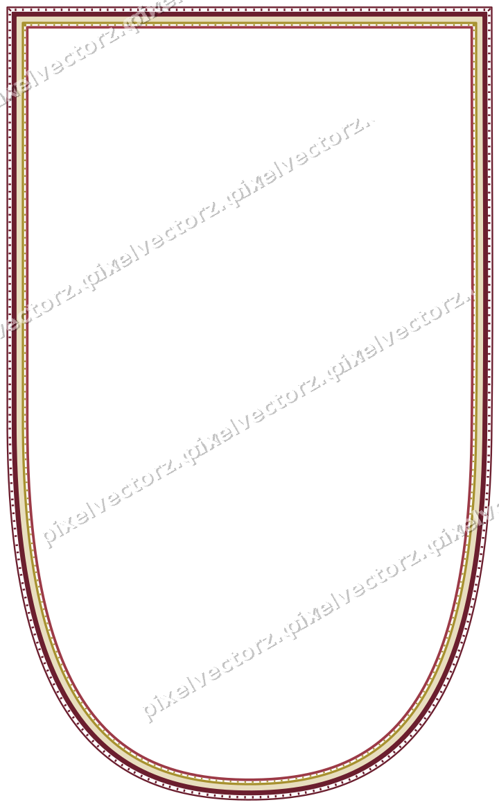 Decorative line art frame in dark pink and red with shield