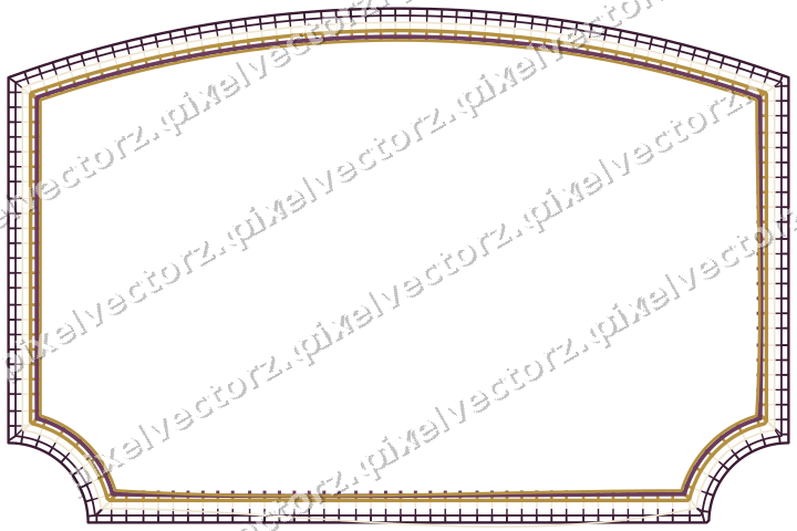 Decorative line art frame in dark magenta and amber with label plaque