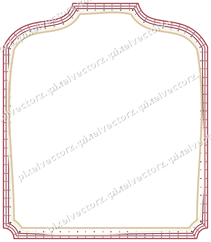 Decorative line art frame in dark pink and red with label plaque