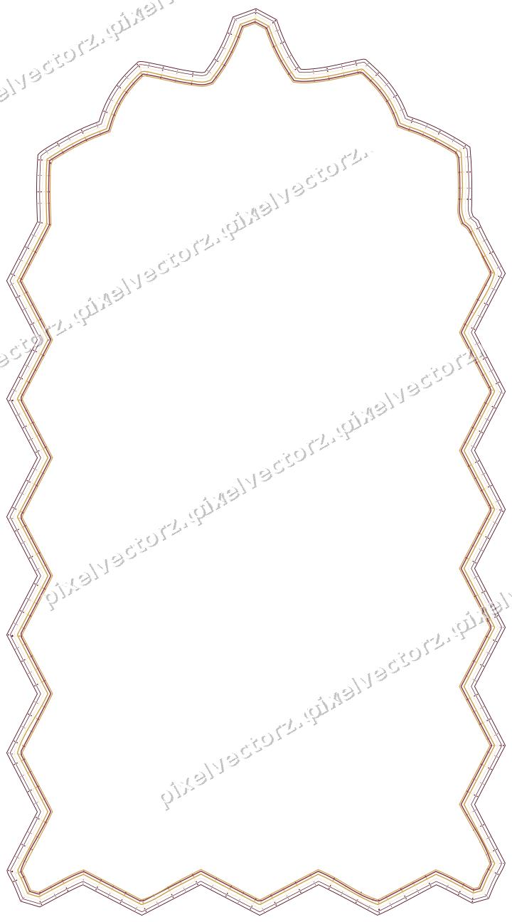 Decorative line art frame in dark pink and amber with label plaque