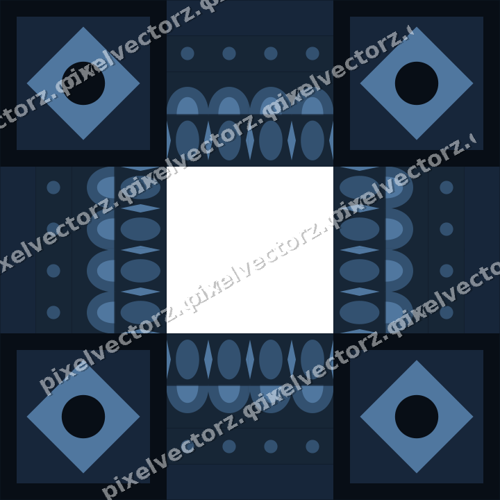 Decorative picture frame border in dark blue and orange with dot row