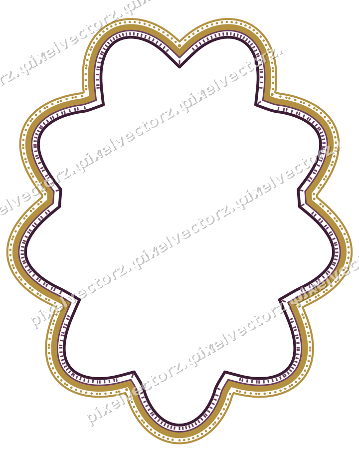Decorative line art frame in dark magenta and amber with oval