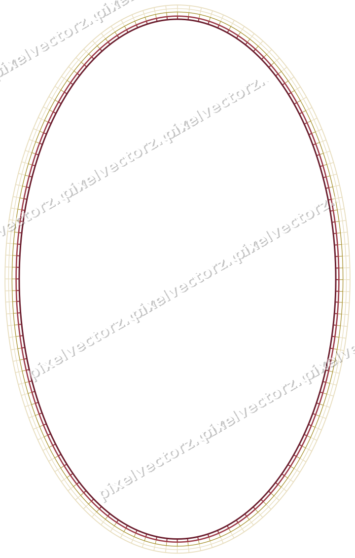 Decorative line art frame in dark pink and red with oval and hatching