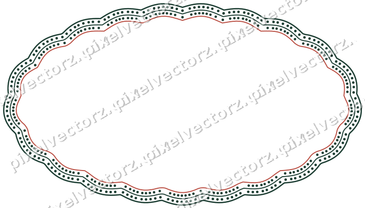 Decorative line art frame in dark red and dark green with oval