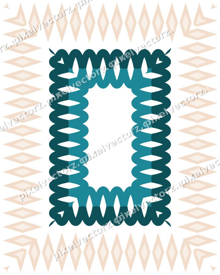 Decorative picture frame border in dark teal and orange with guilloche