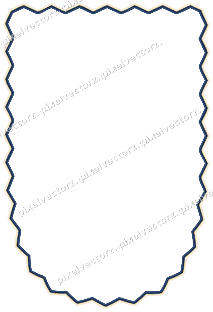 Decorative line art frame in dark blue and amber with shield