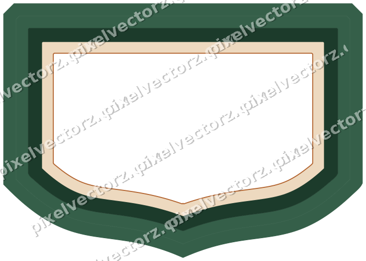 Decorative line art frame in dark green and orange with label plaque