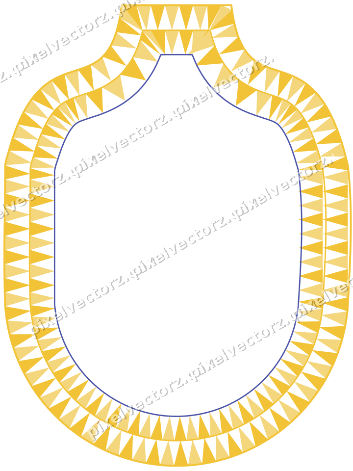 Decorative line art frame in dark blue and amber with label plaque