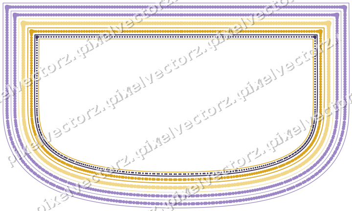 Decorative line art frame in amber and purple with shield