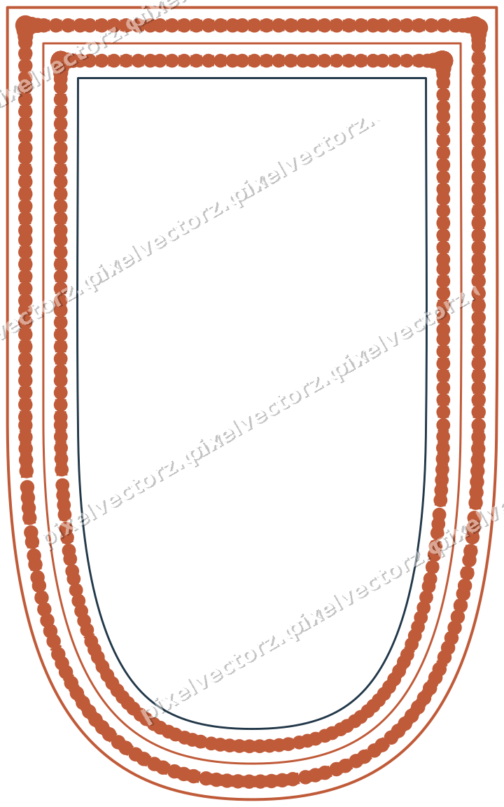 Decorative line art frame in orange and cyan with shield