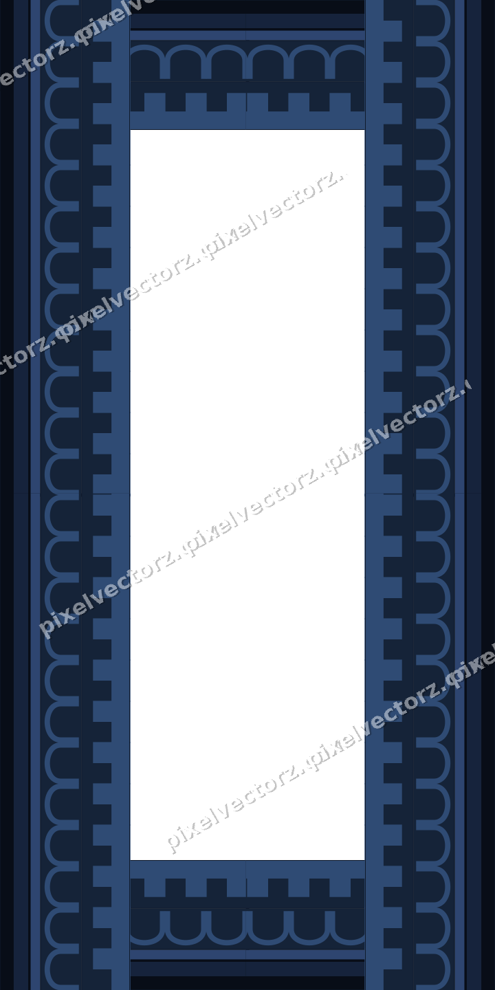 Decorative picture frame border in dark blue with arcade frieze