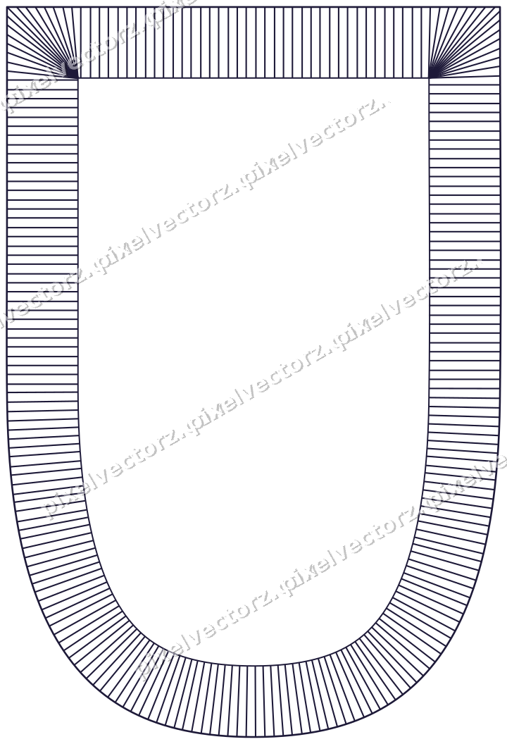 Decorative line art frame in orange and blue with shield and hatching
