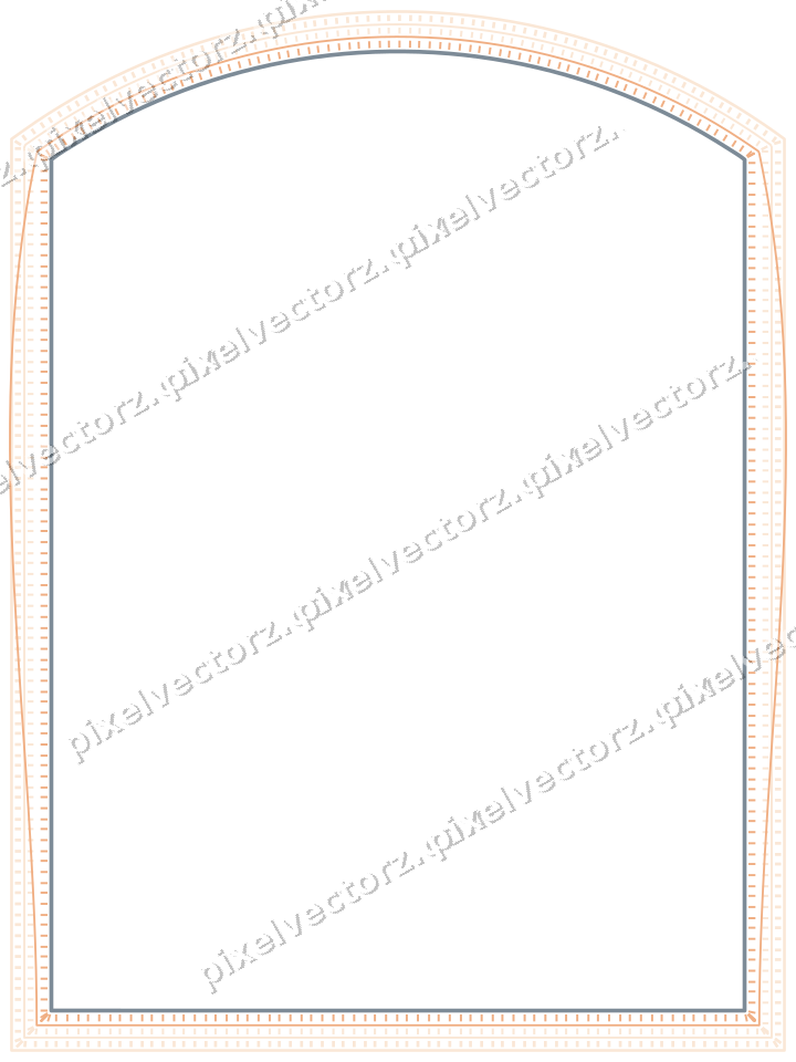 Decorative line art frame in blue and orange with label plaque