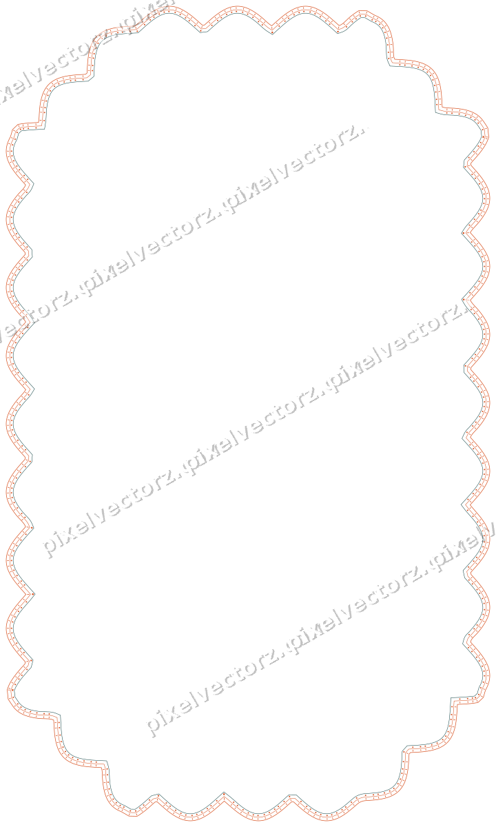 Decorative line art frame in orange and teal with label plaque
