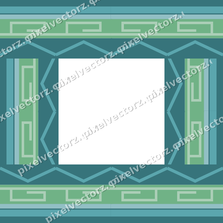 Decorative picture frame border in green and teal with greek key