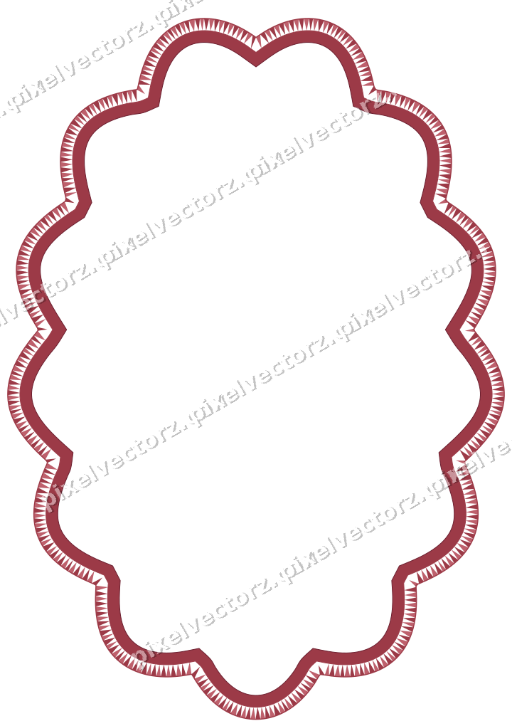 Decorative line art frame in dark pink and red with oval