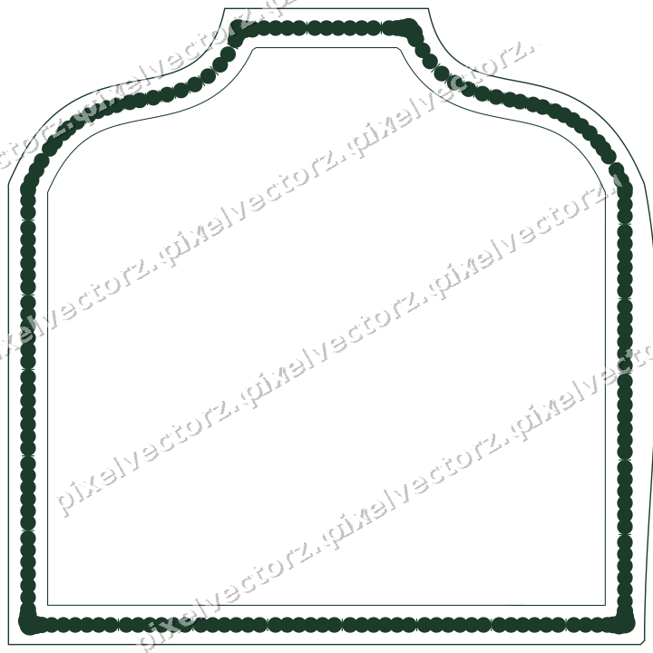 Decorative line art frame in dark green and orange with label plaque