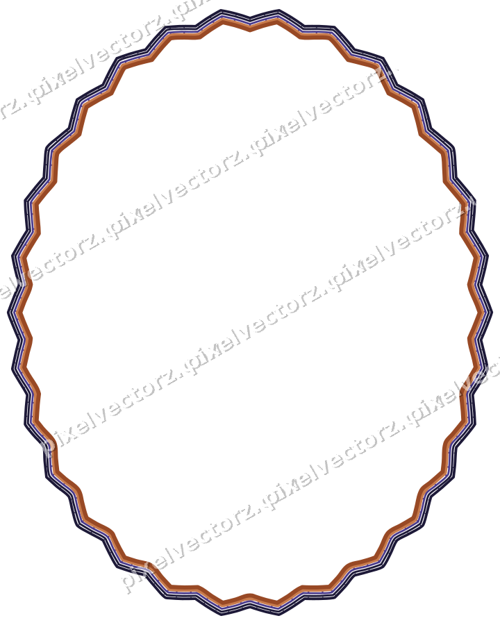 Decorative line art frame in orange and blue with oval and zigzag edge