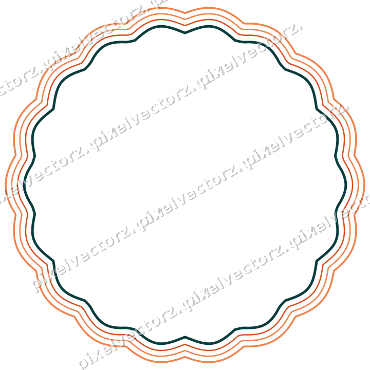 Decorative line art frame in orange and teal with oval