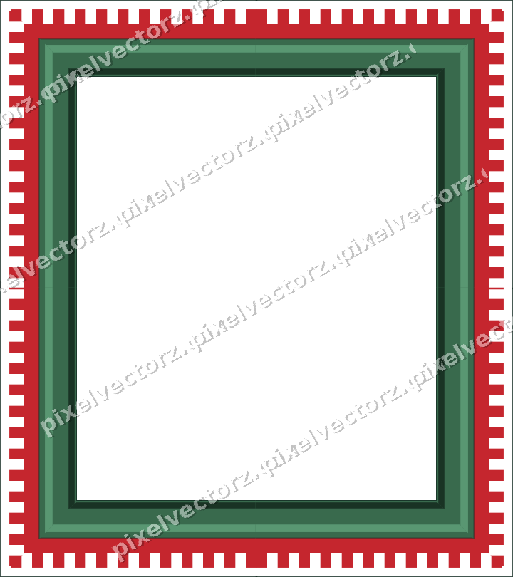 Decorative picture frame border in dark green and red with step band