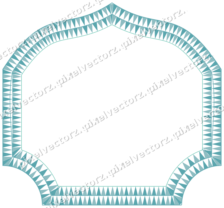 Decorative line art frame in green and teal with label plaque