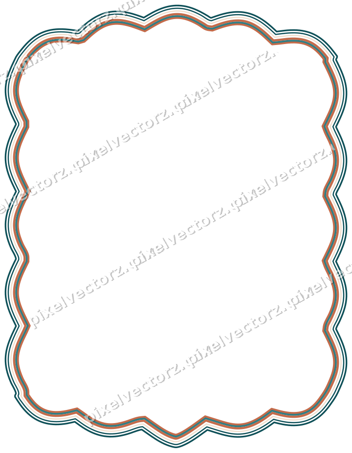 Decorative line art frame in dark teal and orange with label plaque