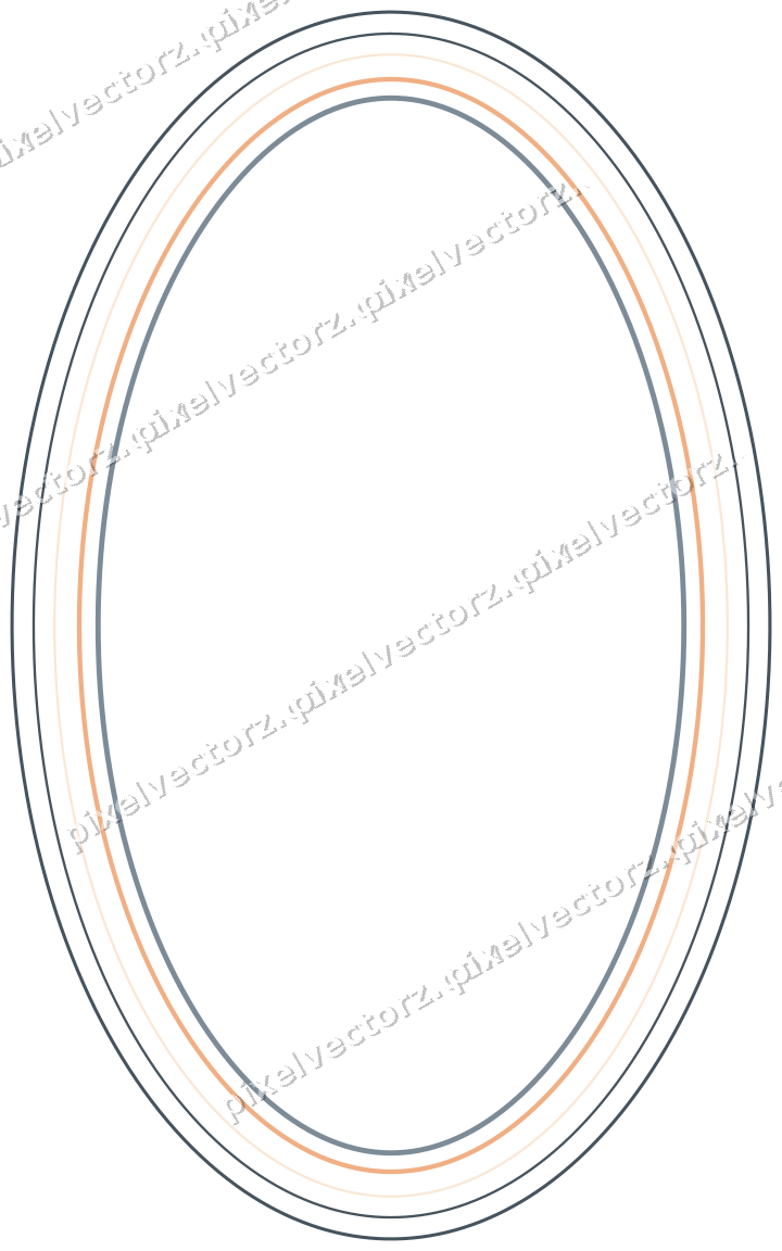 Decorative line art frame in blue and orange with oval
