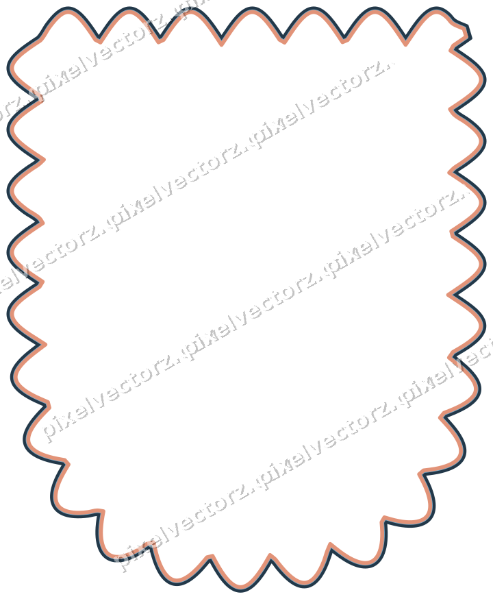 Decorative line art frame in orange and cyan with shield