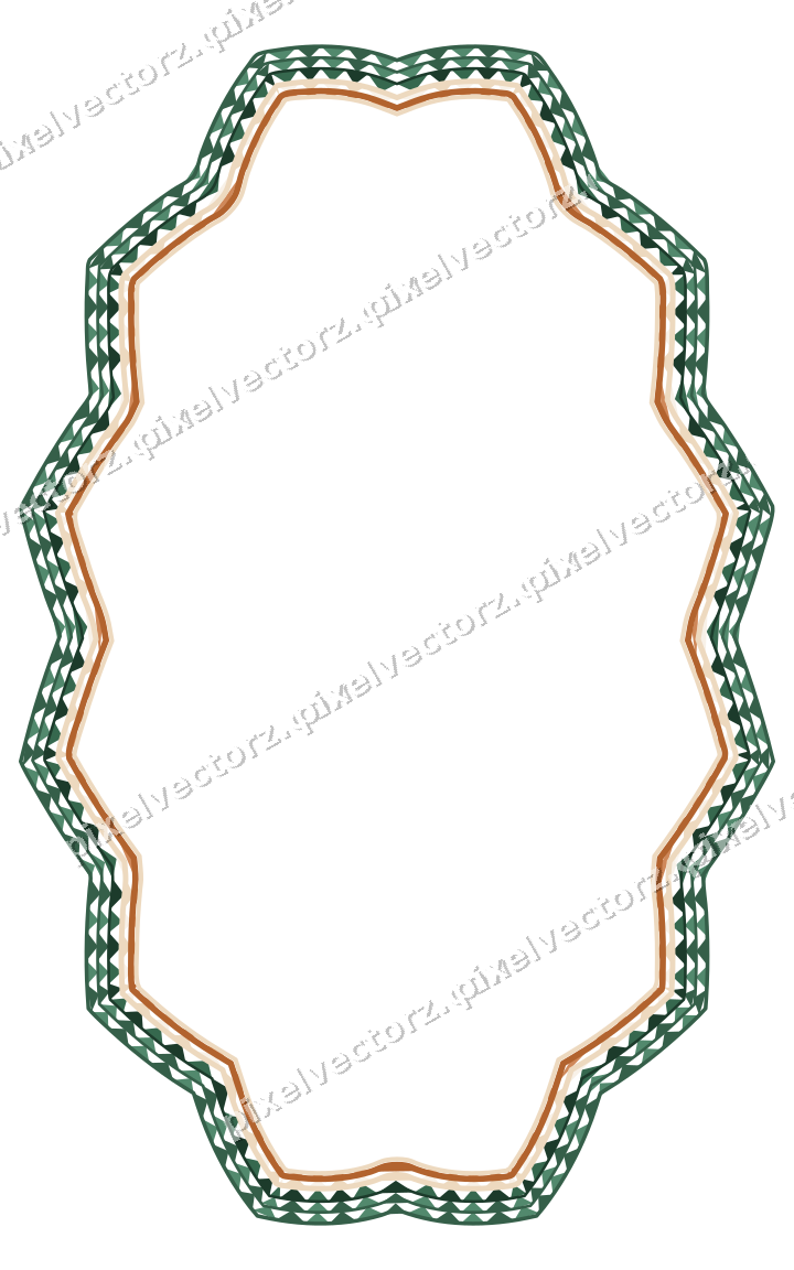 Decorative line art frame in dark green and orange with oval