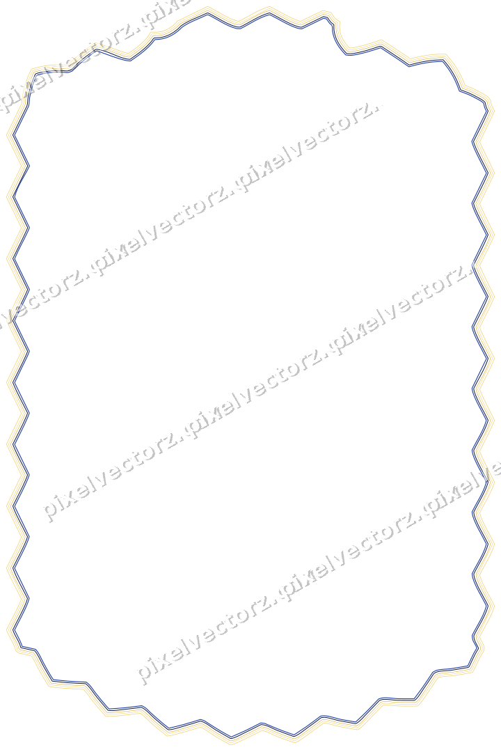 Decorative line art frame in amber and blue with label plaque