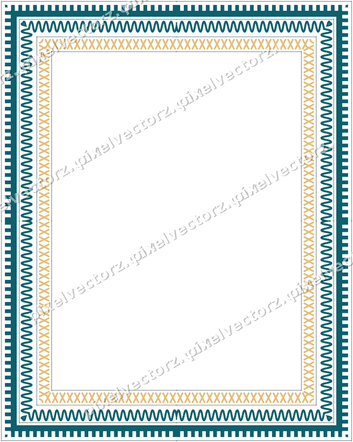 Decorative picture frame border in amber and dark teal with wave band