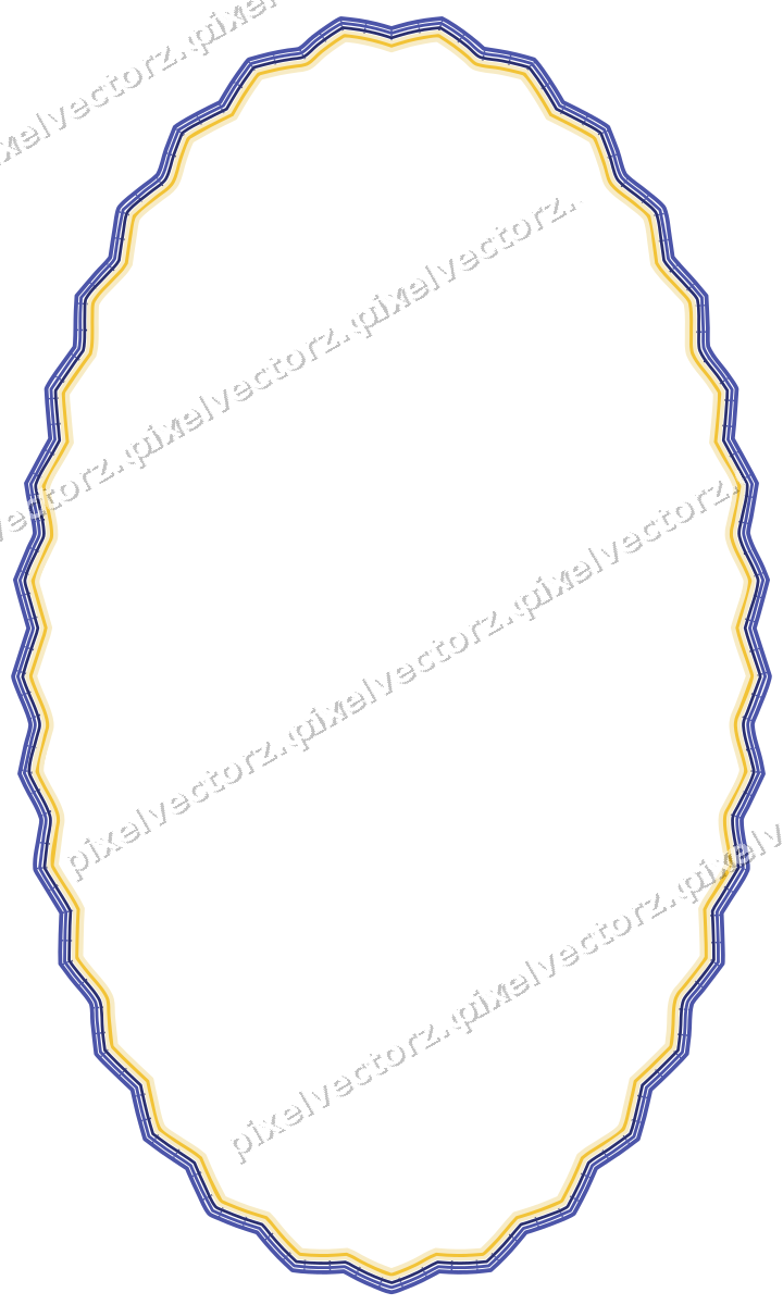 Decorative line art frame in dark blue and amber with oval