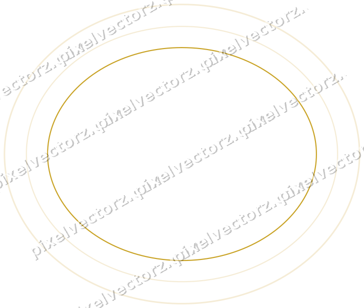 Decorative line art frame in dark green and amber with oval
