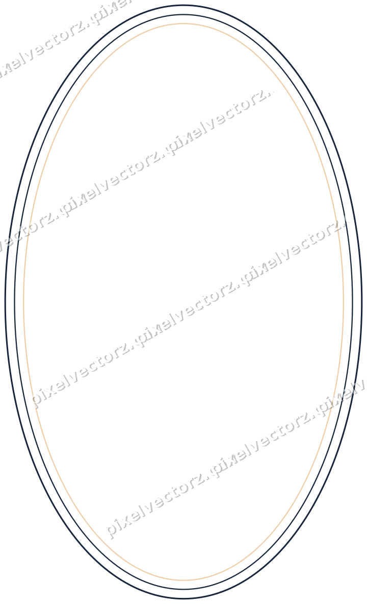 Decorative line art frame in dark blue and orange with oval