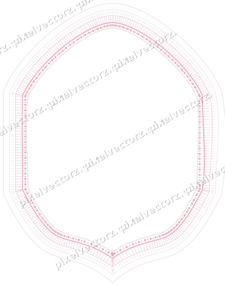 Decorative line art frame in pale pink and pale red with label plaque