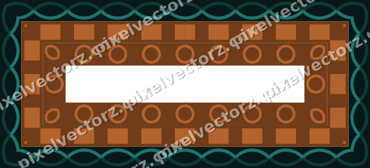 Decorative picture frame border in orange and teal with dentil