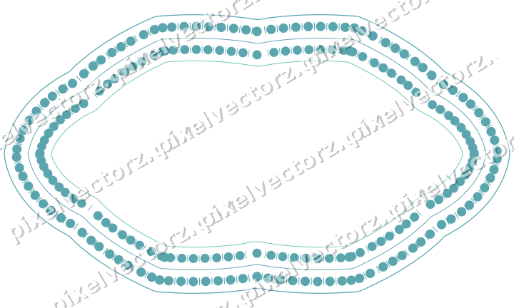Decorative line art frame in green and teal with oval and zigzag edge
