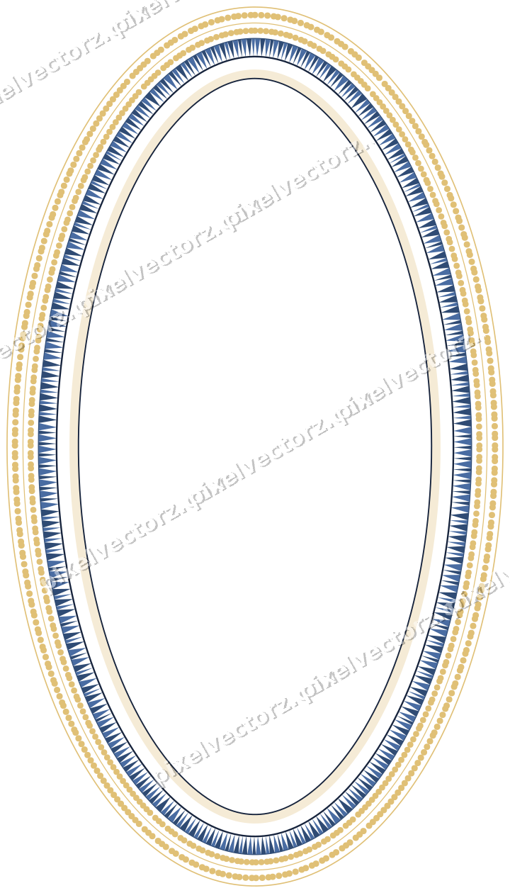 Decorative line art frame in dark blue and amber with oval