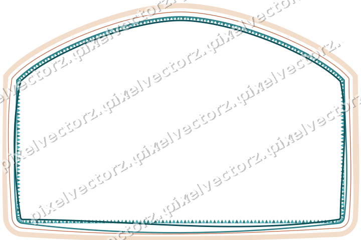 Decorative line art frame in dark teal and orange with label plaque