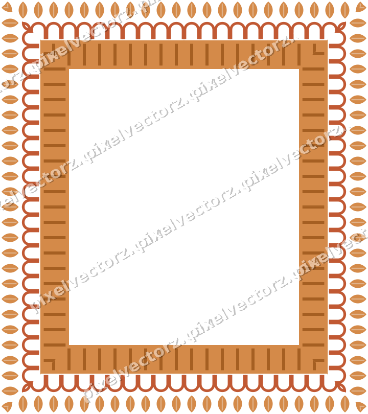 Decorative picture frame border in orange and amber with arcade frieze
